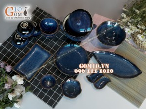 Bộ đồ ăn men hỏa biến xanh đá 002