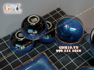 Bộ đồ ăn men hỏa biến xanh đá 002