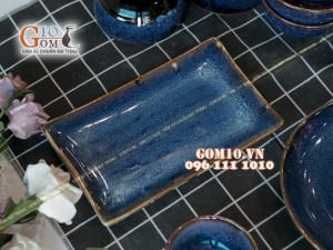 Bộ đồ ăn men hỏa biến xanh đá 002