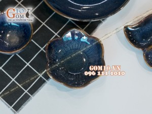 Bộ đồ ăn men hỏa biến xanh đá 002