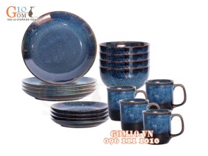 Bộ đồ ăn men hỏa biến xanh đá