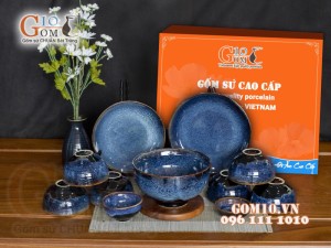 Bộ đồ ăn men hỏa biến xanh đá, 11 chi tiết