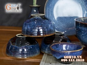 Bộ đồ ăn men hỏa biến xanh đá, 11 chi tiết