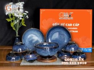 Bộ đồ ăn men hỏa biến xanh đá, 11 chi tiết