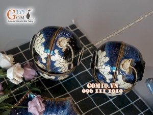 Bộ đồ ăn men hỏa biến xanh đá khắc sen 001