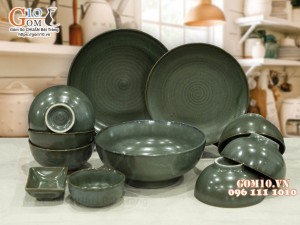 Bộ đồ ăn men hỏa biến xanh ngọc cổ, 11 chi tiết