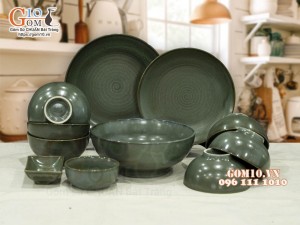 Bộ đồ ăn men hỏa biến xanh ngọc cổ, 11 chi tiết