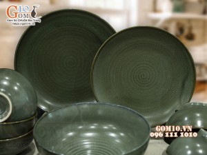 Bộ đồ ăn men hỏa biến xanh ngọc cổ, 11 chi tiết