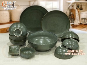 Bộ đồ ăn men hỏa biến xanh ngọc cổ, 11 chi tiết