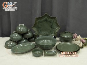 Bộ đồ ăn men hỏa biến xanh ngọc cổ, 14 chi tiết
