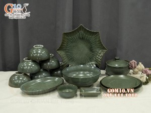 Bộ đồ ăn men hỏa biến xanh ngọc cổ, 14 chi tiết