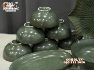 Bộ đồ ăn men hỏa biến xanh ngọc cổ, 14 chi tiết