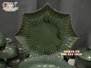 Bộ đồ ăn men hỏa biến xanh ngọc cổ, 14 chi tiết