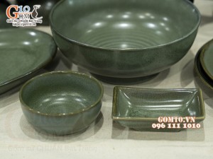 Bộ đồ ăn men hỏa biến xanh ngọc cổ, 14 chi tiết