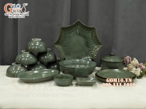Bộ đồ ăn men hỏa biến xanh ngọc cổ, 14 chi tiết