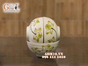 Bộ đồ ăn men kem hoa sen Vàng