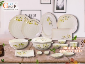 Bộ đồ ăn men kem hoa sen Vàng