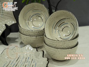 Bộ đồ ăn men kem tấm kẻ chỉ, 13 chi tiết