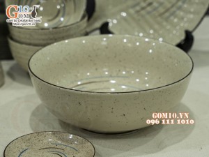 Bộ đồ ăn men kem tấm kẻ chỉ màu, 13 chi tiết