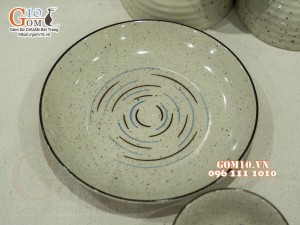 Bộ đồ ăn men kem tấm kẻ chỉ màu, 13 chi tiết