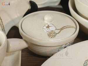 Bộ đồ ăn men kem tấm vẽ Bạch Liên, 37 chi tiết
