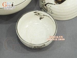 Bộ đồ ăn men kem tấm vẽ hoa Sen, 11 chi tiết