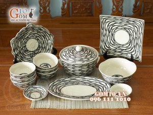 Bộ đồ ăn men kem vẽ cá đàn (Hàng Xuất Nga)