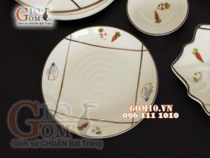 Bộ đồ ăn men kem vẽ Cà Rốt 002