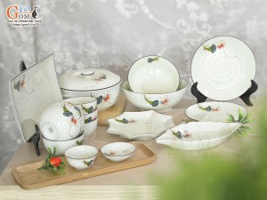 Bộ đồ ăn men kem vẽ Chuồn Sen, 16 chi tiết