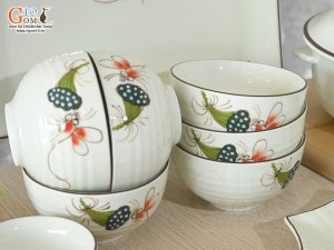 Bộ đồ ăn men kem vẽ Chuồn Sen, 16 chi tiết