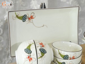 Bộ đồ ăn men kem vẽ Chuồn Sen, 16 chi tiết