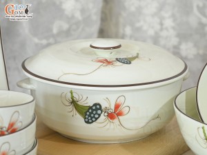 Bộ đồ ăn men kem vẽ Chuồn Sen, 16 chi tiết