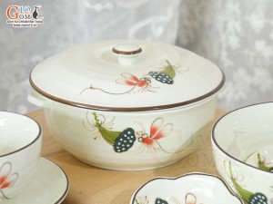 Bộ đồ ăn men kem vẽ Chuồn Sen, 9 chi tiết