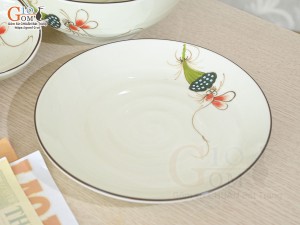 Bộ đồ ăn men kem vẽ Chuồn Sen, 9 chi tiết