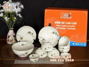 Bộ đồ ăn men kem vẽ Đài Sen, 11 chi tiết