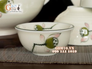 Bộ đồ ăn men kem vẽ Đài Sen, 11 chi tiết