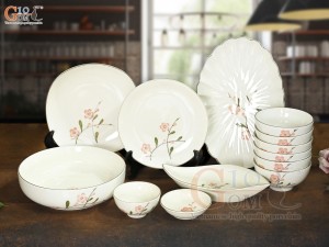 Bộ đồ ăn men kem vẽ hoa Đào hồng, 13 chi tiết