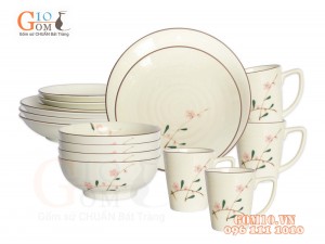 Bộ đồ ăn men kem vẽ hoa Đào phai, 16 chi tiết