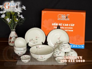 Bộ đồ ăn men kem vẽ hoa Đào phai, 11 chi tiết