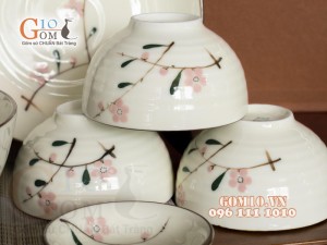 Bộ đồ ăn men kem vẽ hoa Đào phai, 11 chi tiết