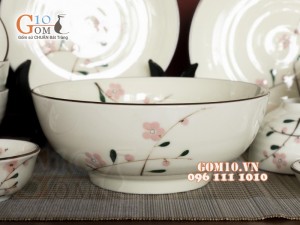Bộ đồ ăn men kem vẽ hoa Đào phai, 11 chi tiết