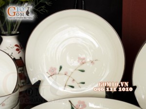 Bộ đồ ăn men kem vẽ hoa Đào phai, 11 chi tiết