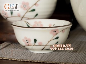 Bộ đồ ăn men kem vẽ hoa Đào phai, 11 chi tiết