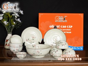 Bộ đồ ăn men kem vẽ hoa Đào phai, 11 chi tiết