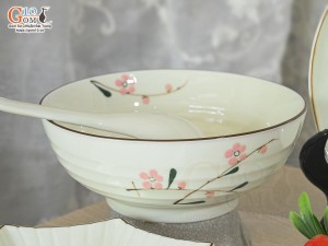 Bộ đồ ăn men kem vẽ hoa Đào phai, 9 chi tiết