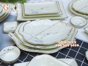 Bộ đồ ăn men kem vẽ hoa Đào Xanh 001