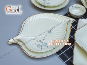 Bộ đồ ăn men kem vẽ hoa Đào Xanh 001