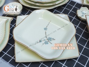 Bộ đồ ăn men kem vẽ hoa Đào Xanh 001