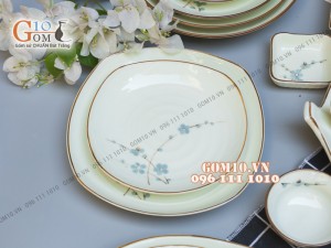 Bộ đồ ăn men kem vẽ hoa Đào Xanh 001