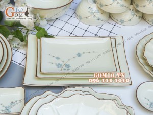 Bộ đồ ăn men kem vẽ hoa Đào Xanh 001